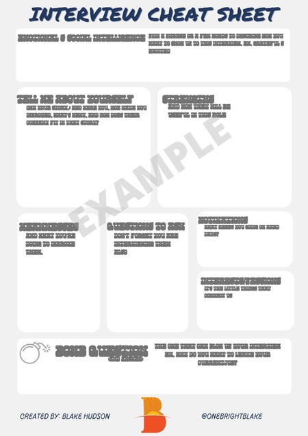 This is an image of the interview cheat sheet with all 8 sections.